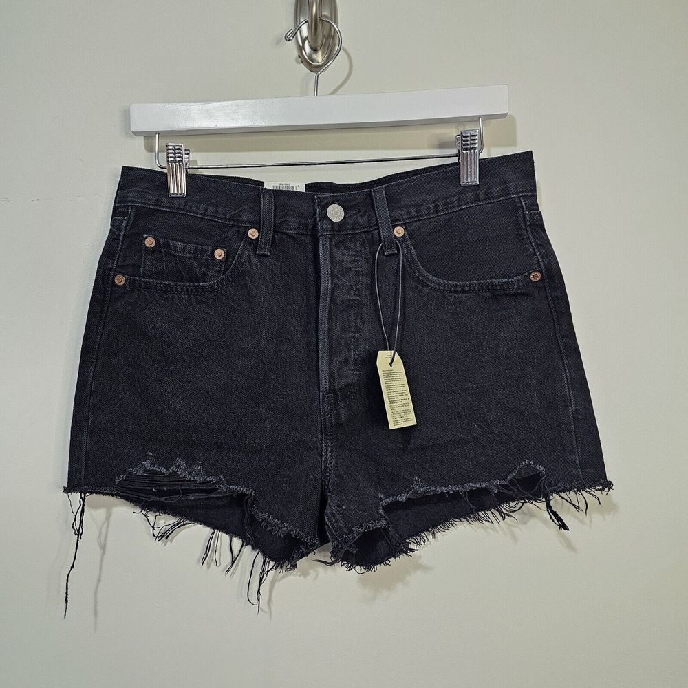Levi's 501 Cut Off Shorts Size 28 Black Denim Raw Hem Distress Button Fly New!